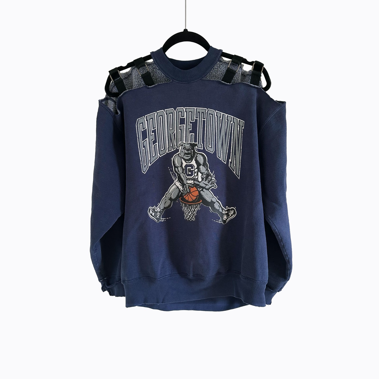 Vintage Georgetown Navy Sweatshirt 2XL Furst Of A Kind Upcycled Shoulder Straps