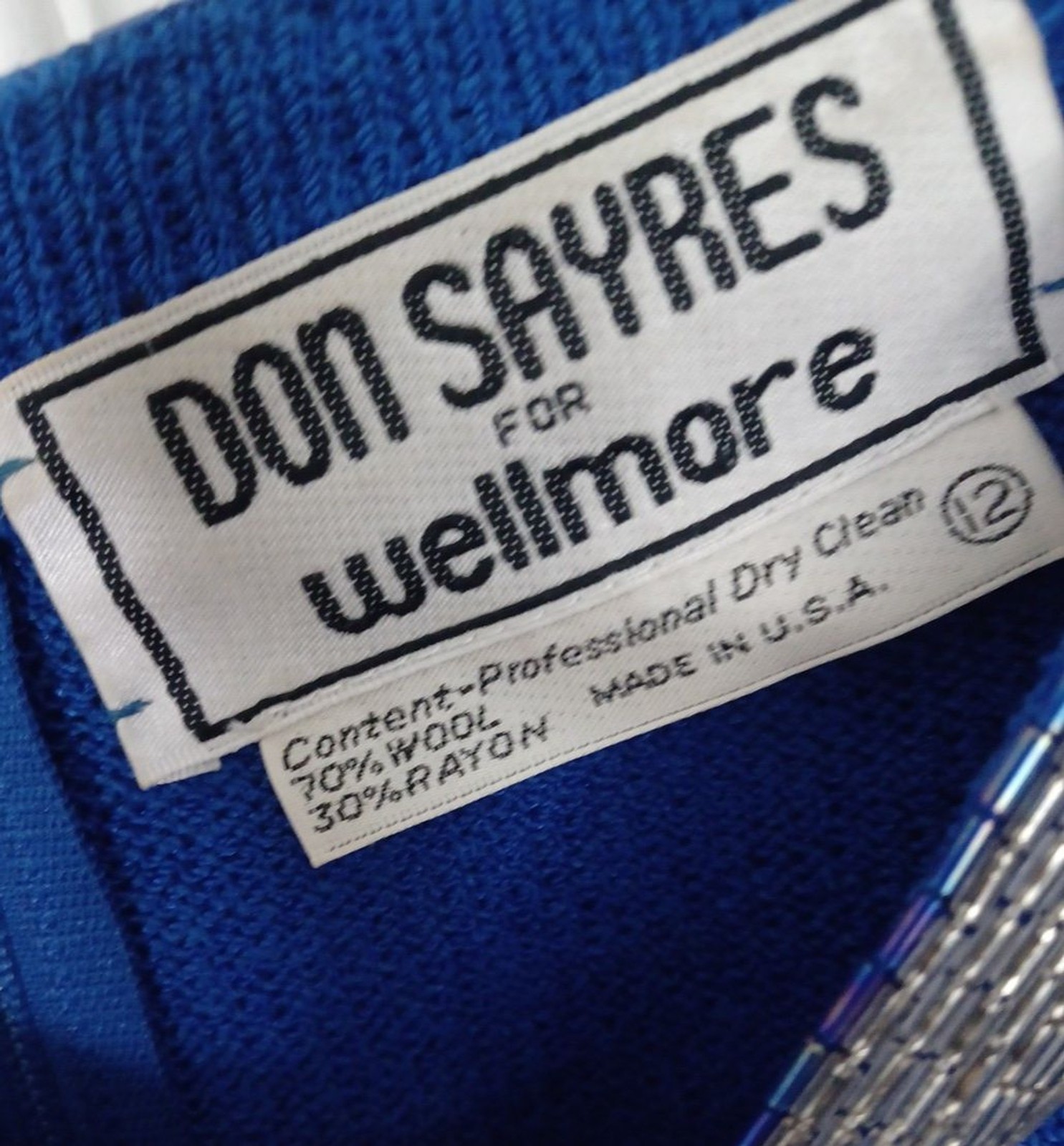 VINTAGE DON SAYERS For WELLMORE Blue Beaded 3D Bows On Sleeves SWEATER DRESS 12