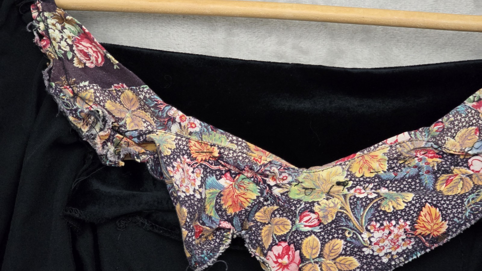 vintage 80s black velvet dirndl dress featuring a floral patterned bodice, Dress