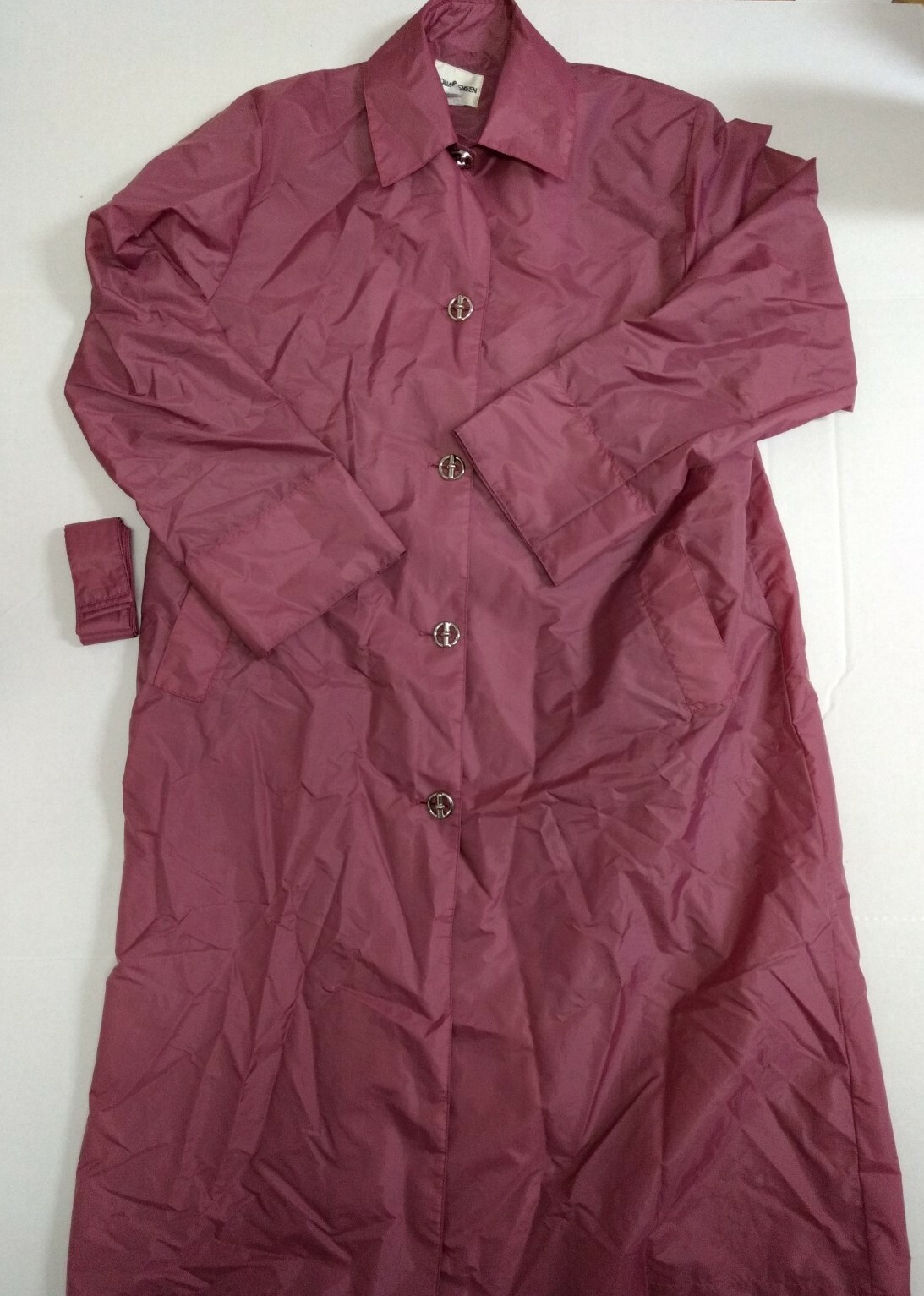 Vintage Aqua Sheen SZ M Raincoat Jacket Dusty Rose Long Sleeve Belted Button Up