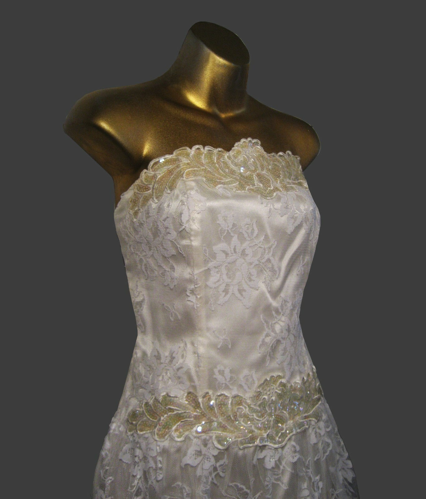 VTG SCOTT McCLINTOCK DRESS IVORY LACE+SEQUIN WEDDING, SWEET16, QUINCEANERA SZ:10