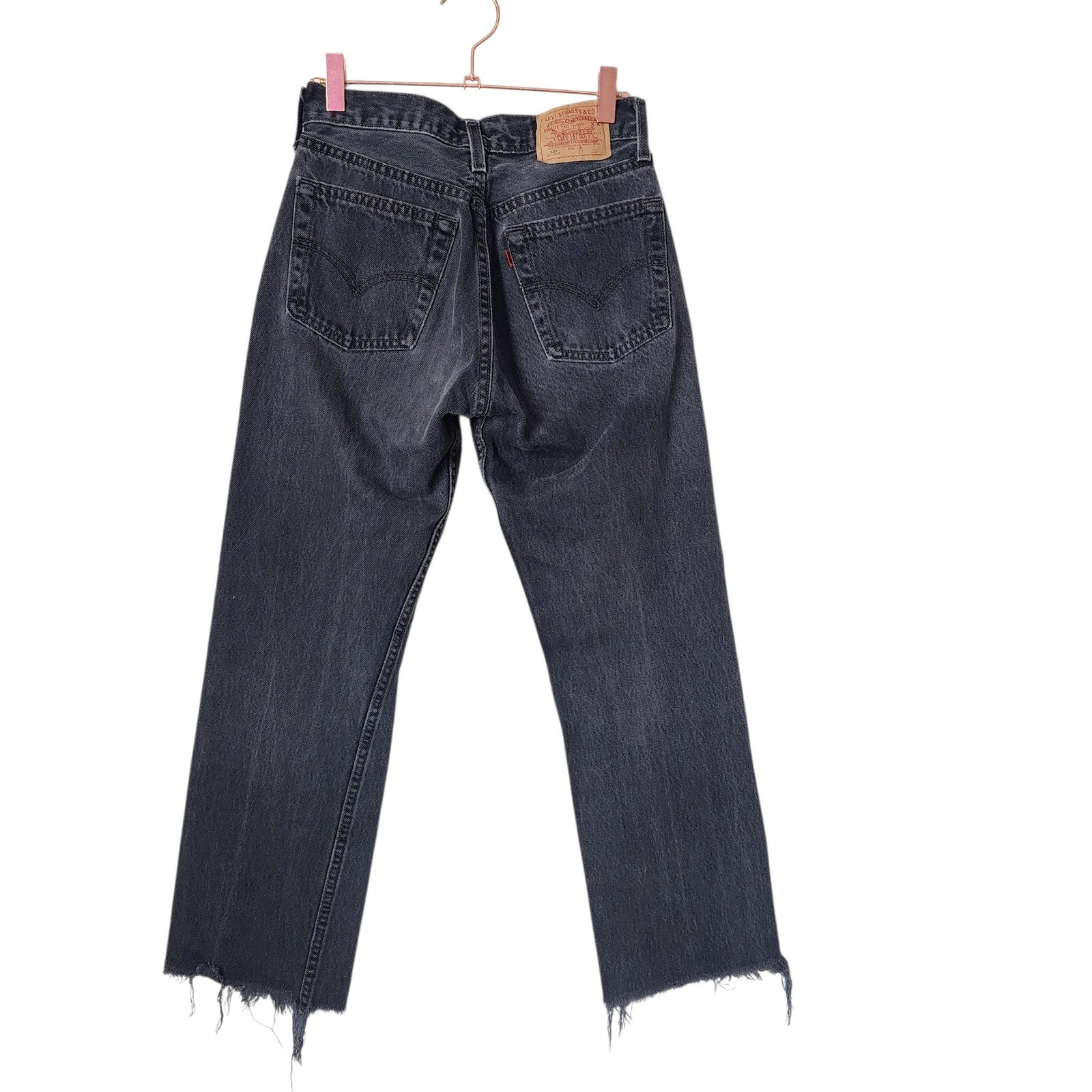 LEVIS VINTAGE Student Fit USA Made Cut Off Raw Hem Denim in black size 27×32