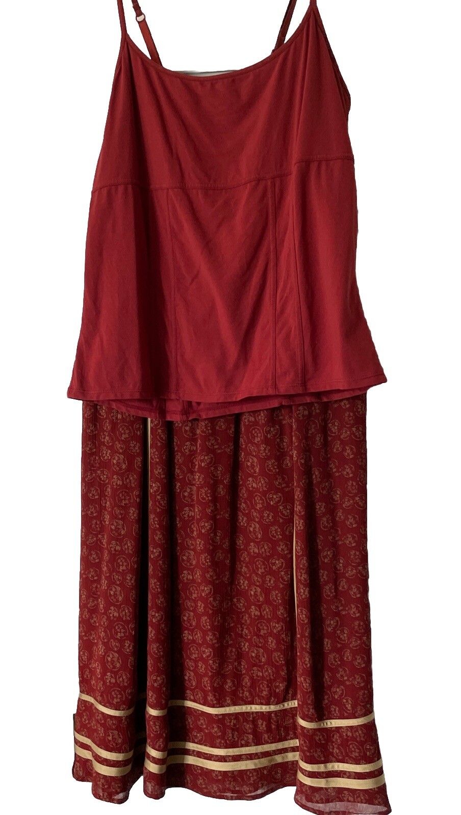JJill Size L Skirt, Paprika Spice/Cream Ribbon Calico Print Boho Hippie Prairie
