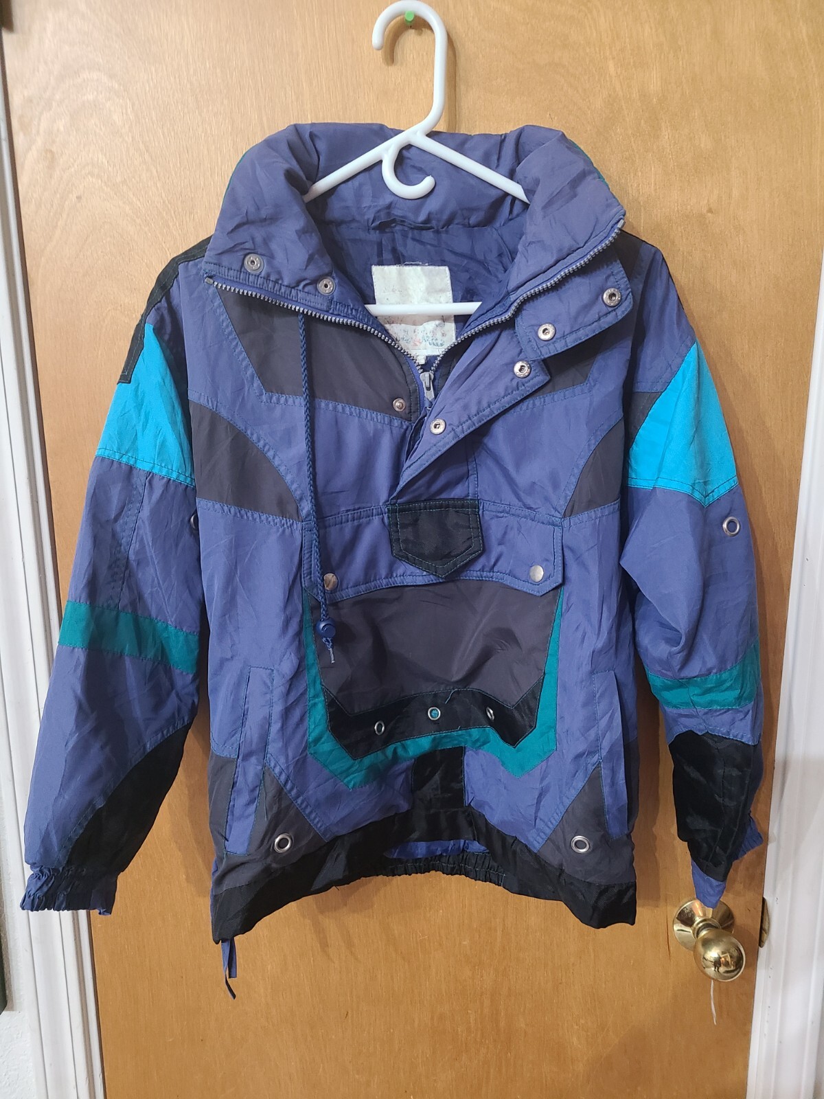 Vintage 90’s Colorblock Ski Jacket, Grommets, Zip Vent, Tuck Away Hood, Pockets