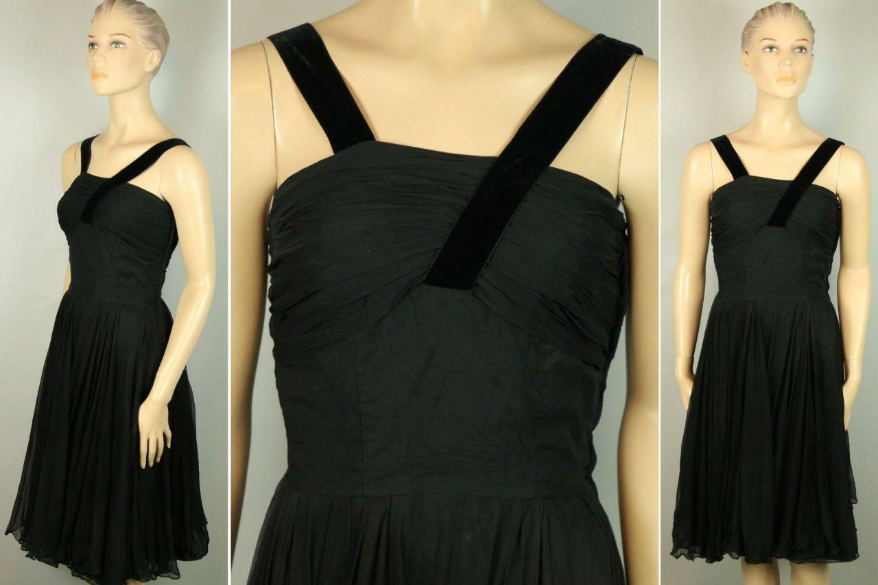 Vtg 50s Chiffon Organza Fit Flare Rockabilly Full Skirt Cocktail Party Dress S