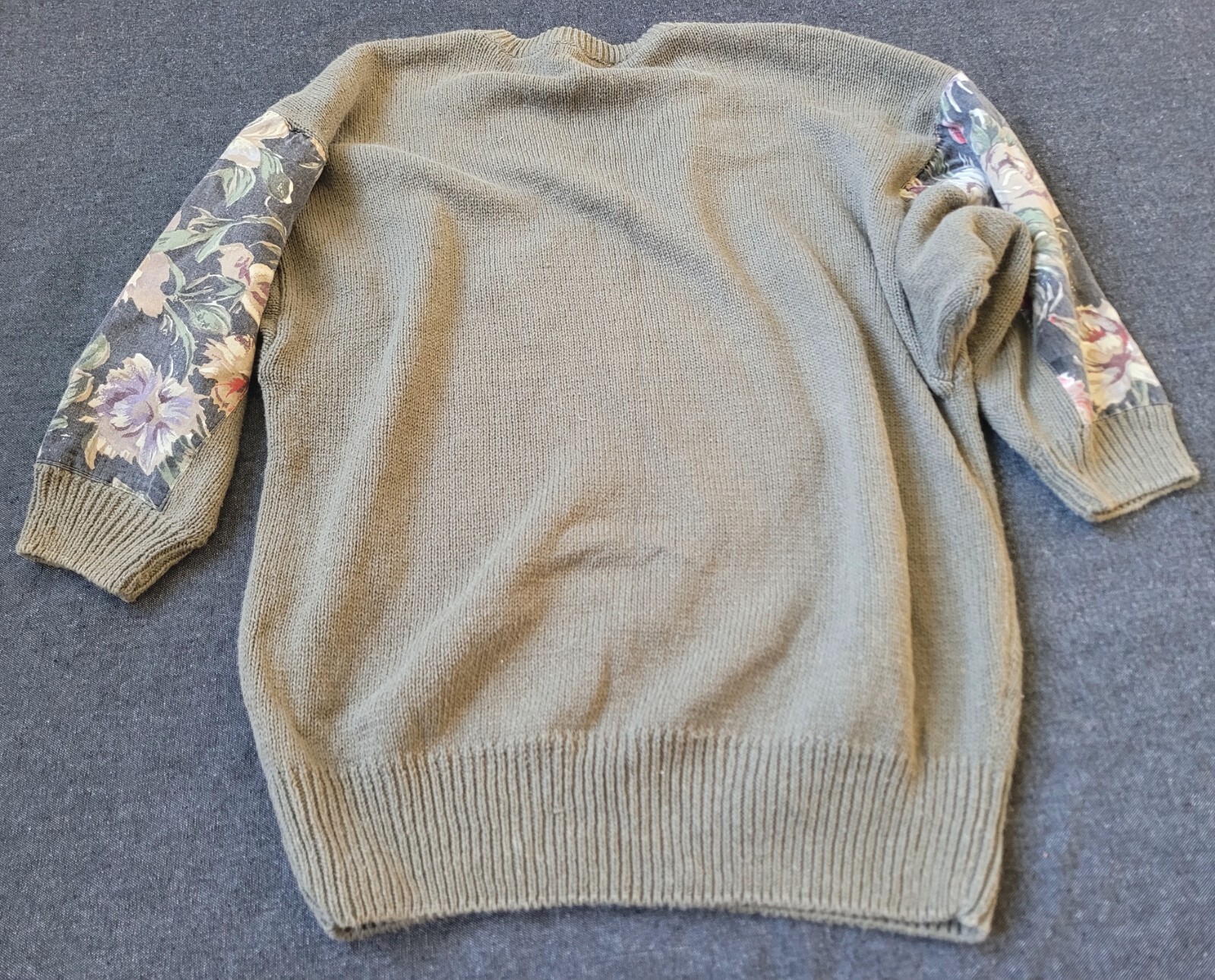 Vintage 80s 90s Batwing Applique Floral Sweater Cotton Ramie Neutral Size Large