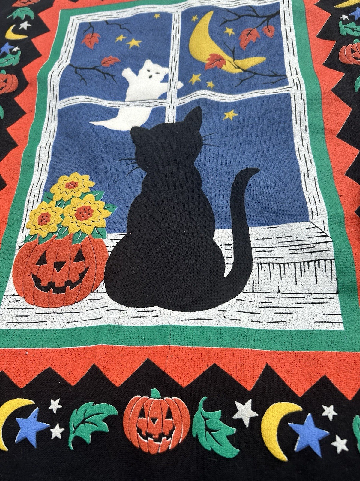 RARE Spumoni Black Cat Ghost Double Sided Black Halloween Novelty Sweatshirt 2X