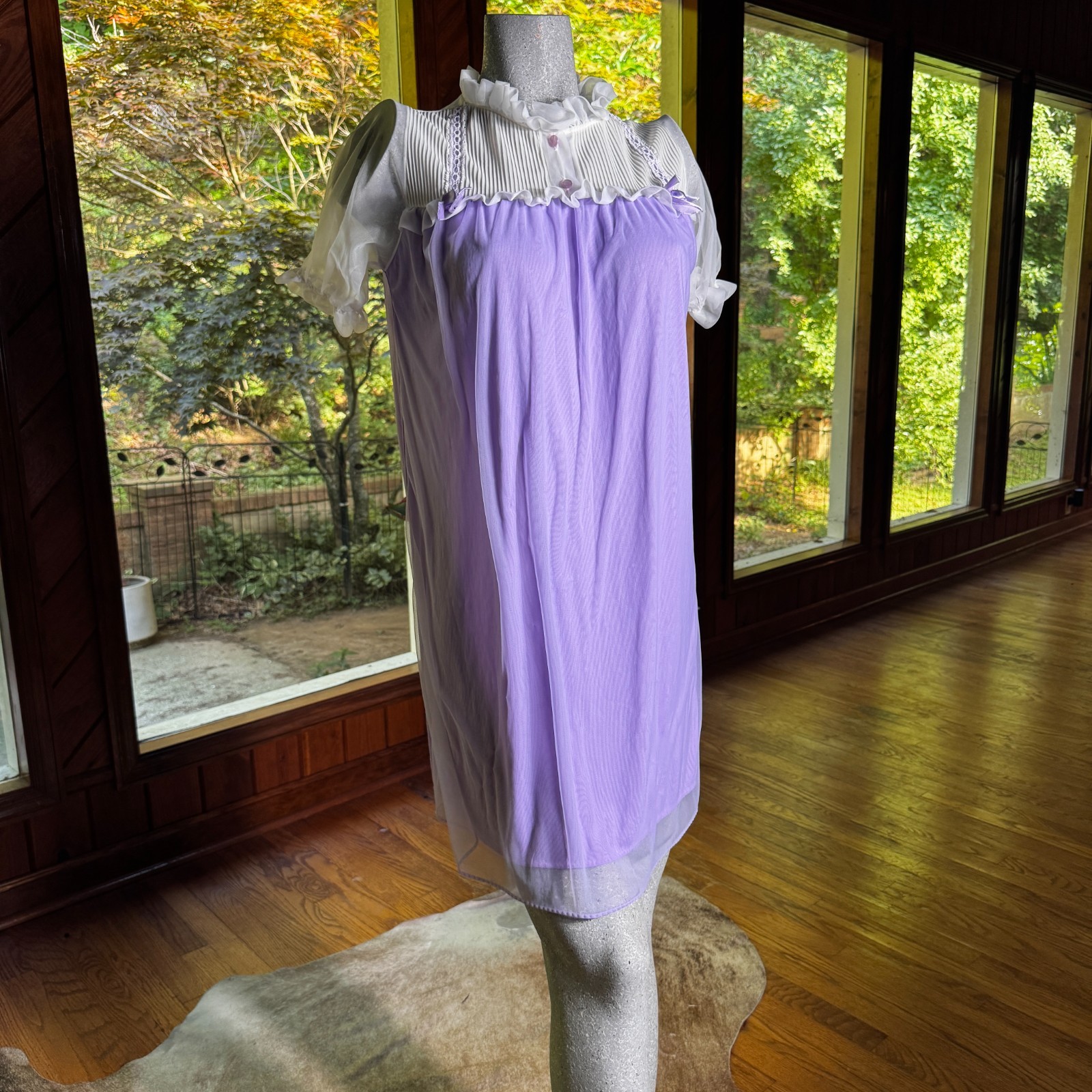 Vintage 70s Babydoll Peignoir Nightgown Puff Sleeve Schoolgirl Grunge Lingerie M