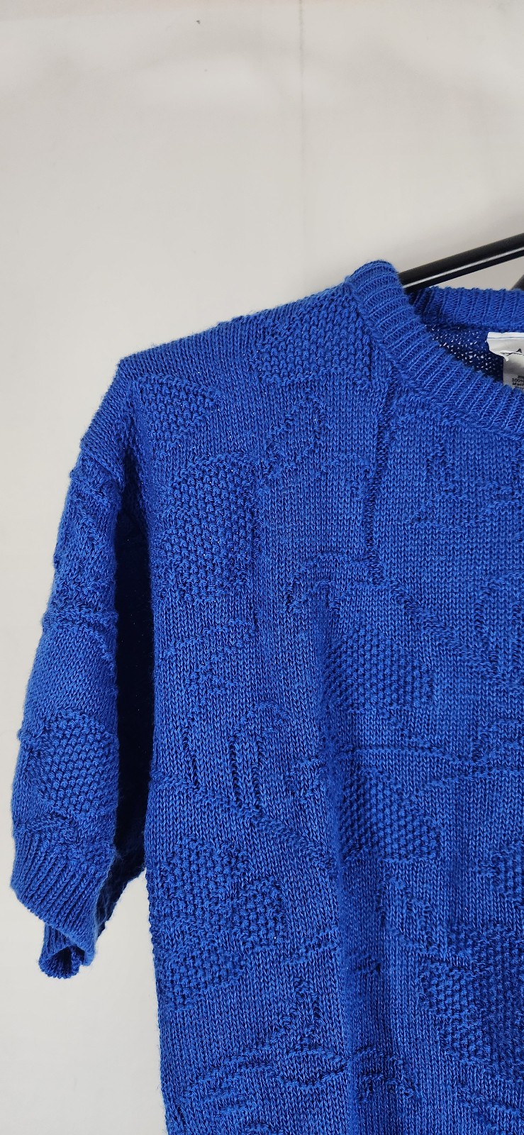 Vintage Cobalt Blue Knit Floral Sweater Alicia Cotton SZ SM