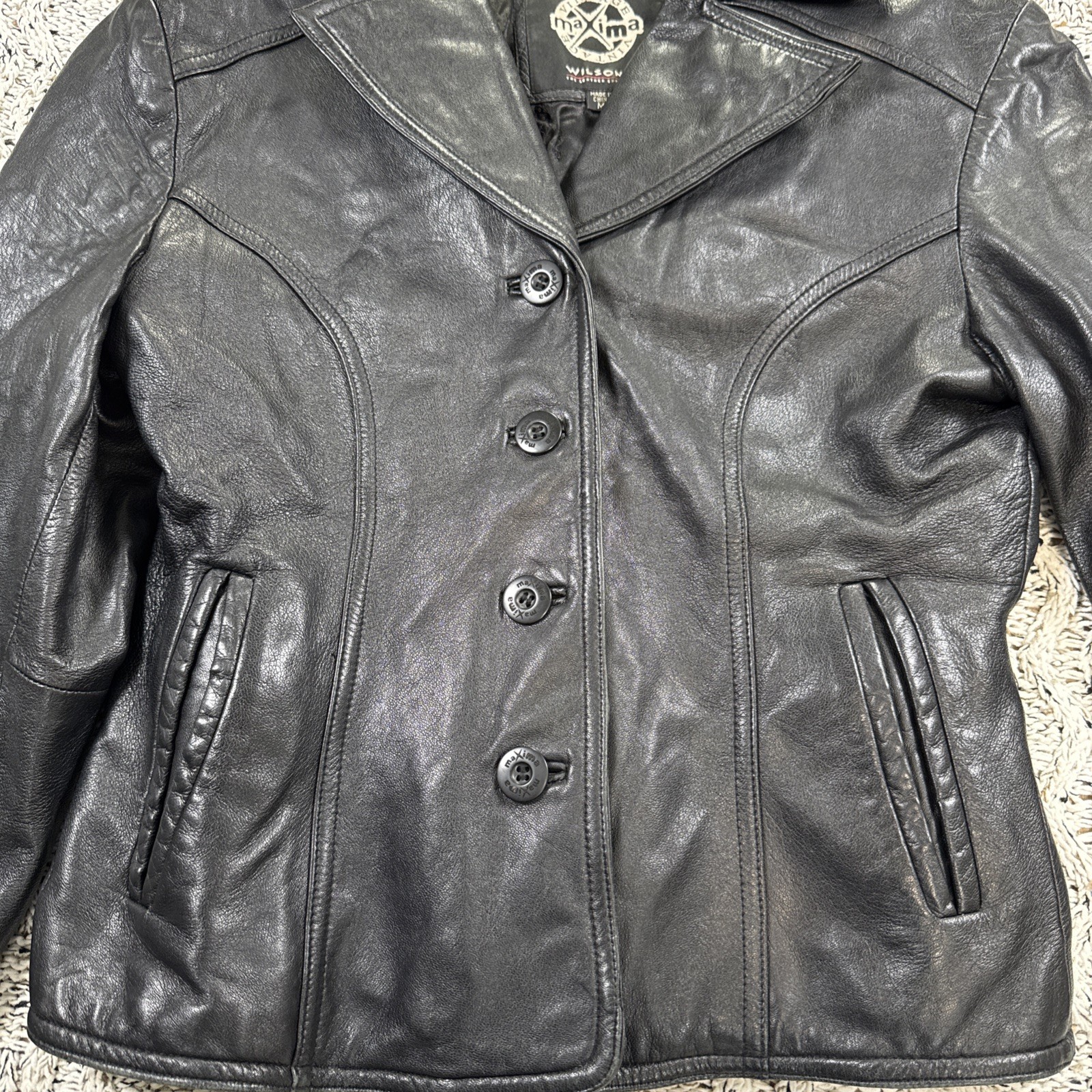 Vintage 90s Wilsons Leather Maxima Women’s Black Leather Jacket Size M Button Fr