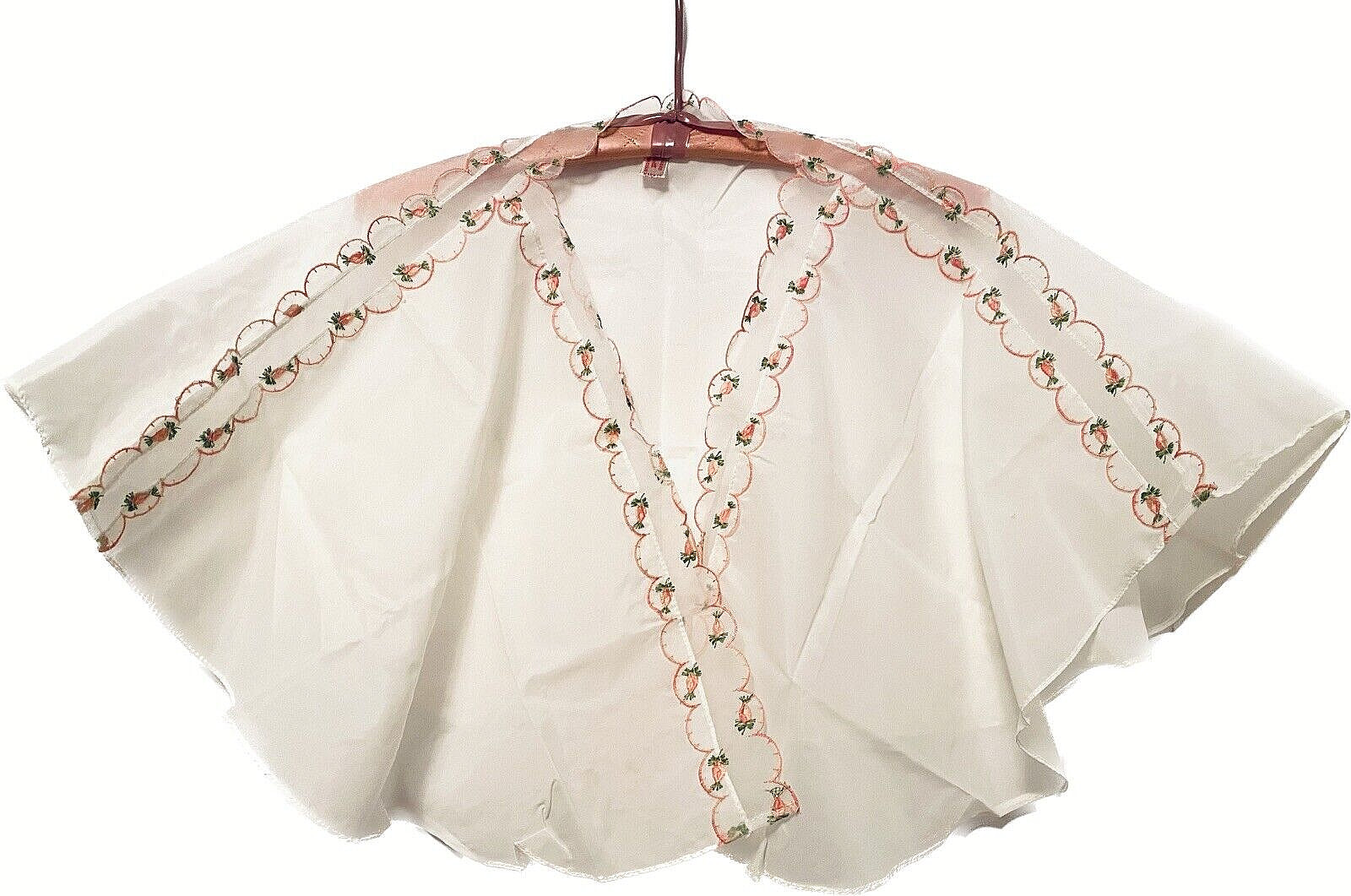 Vintage Kleinert’s White Crepe Bed Cape Pink Floral Embroidery Scalloped Edges