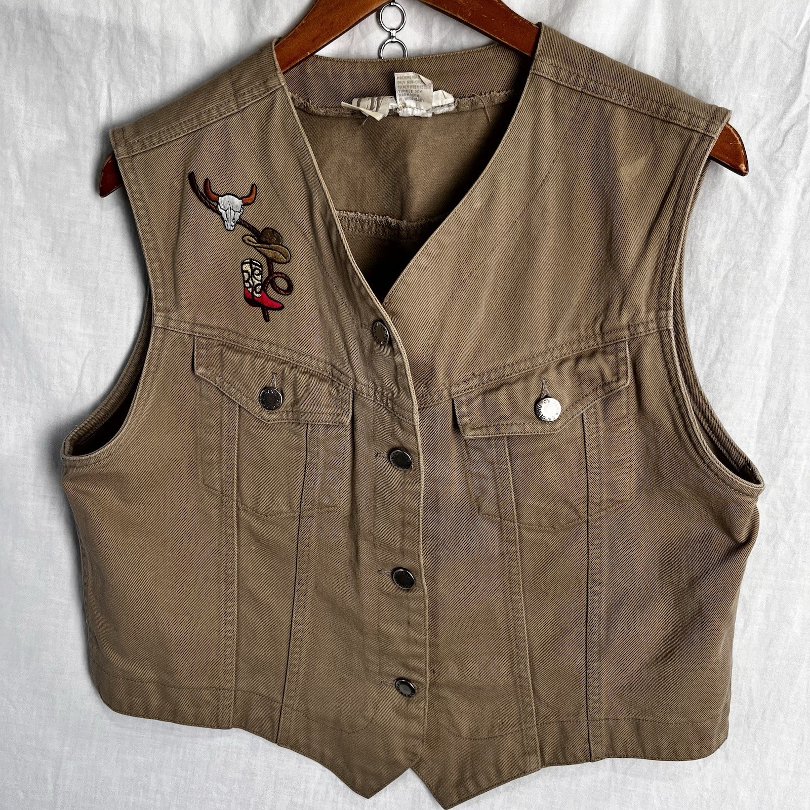 Vintage Western Denim Waistcoat Jean Vest Womens L Large Cowgirl Clifford Wills