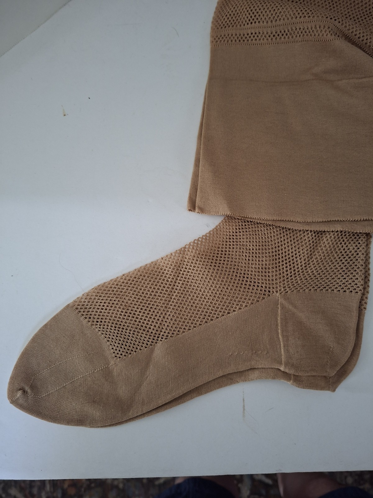 Phoenix Hosiery Cotton Stockings Size 9 Beige Textured Seamed 1950’s