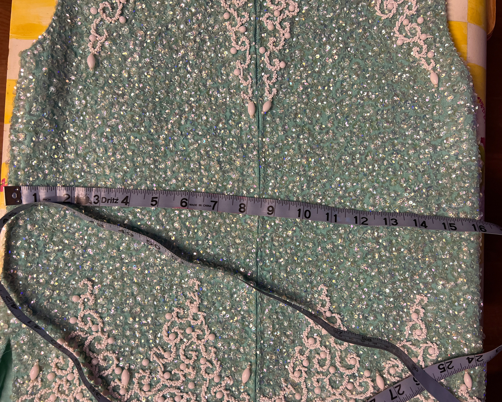 Vintage House of Gold Wool Heavily Blue Beaded Sequin Shirt Lined Zip Size 36