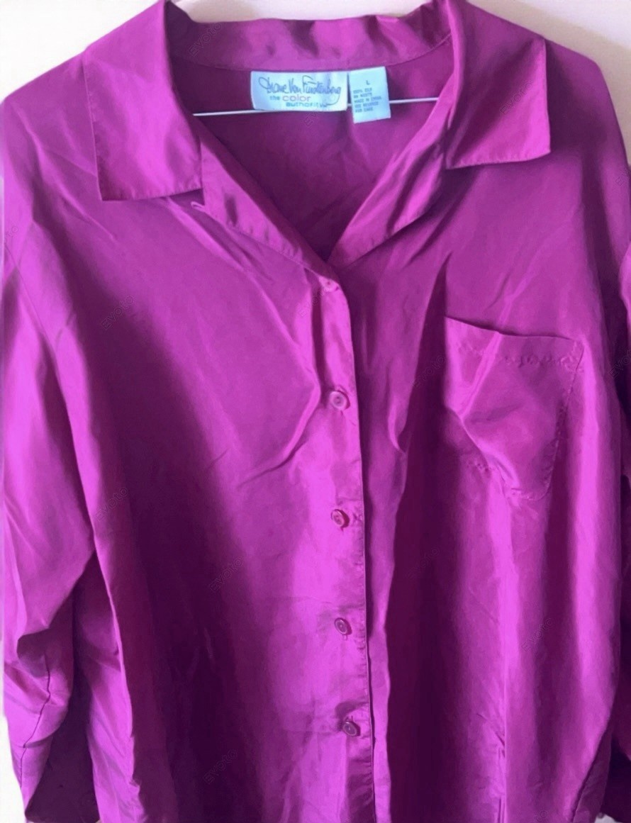 Vintage DVF Pink Button Down Silk Blouse. Large