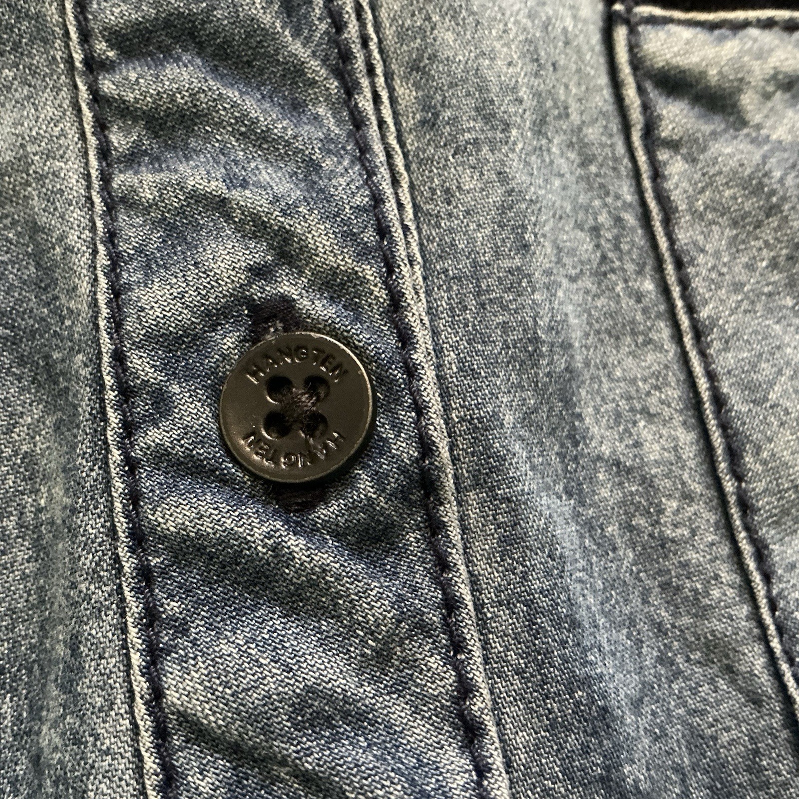 Hang Ten VTG 90s Indigo Chambray Denim Shirt Dress Roll Tab Sleeves M Drop Waist