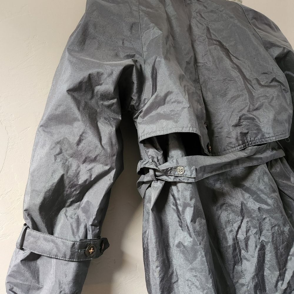 Vintage Fleet Street Green Rain Trench Jacket Size 4 Lined Double Breasted Flap