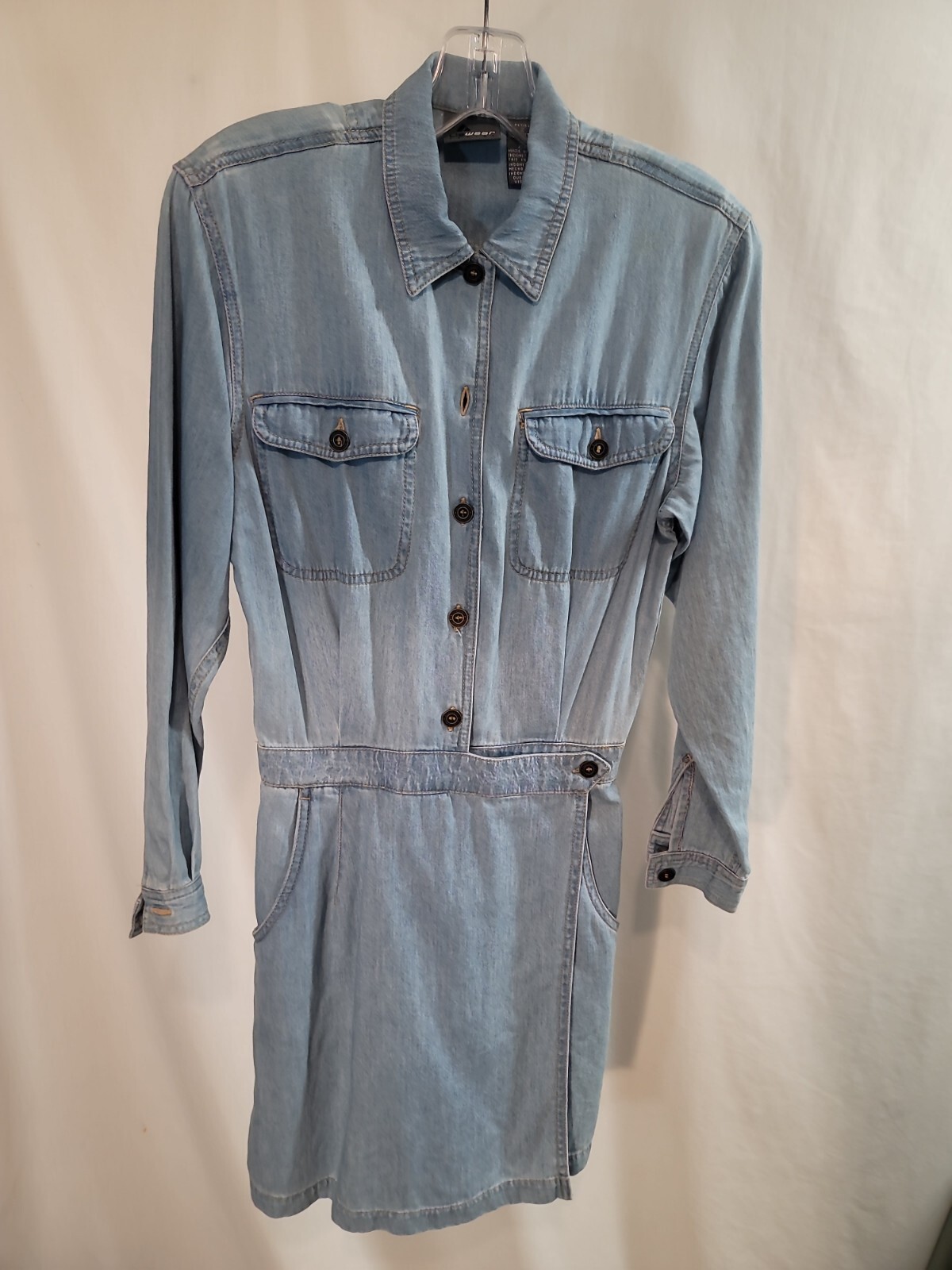 Vintage Lizwear Petites Denim Jumper False Skirt Wrap Button Up Size P 2