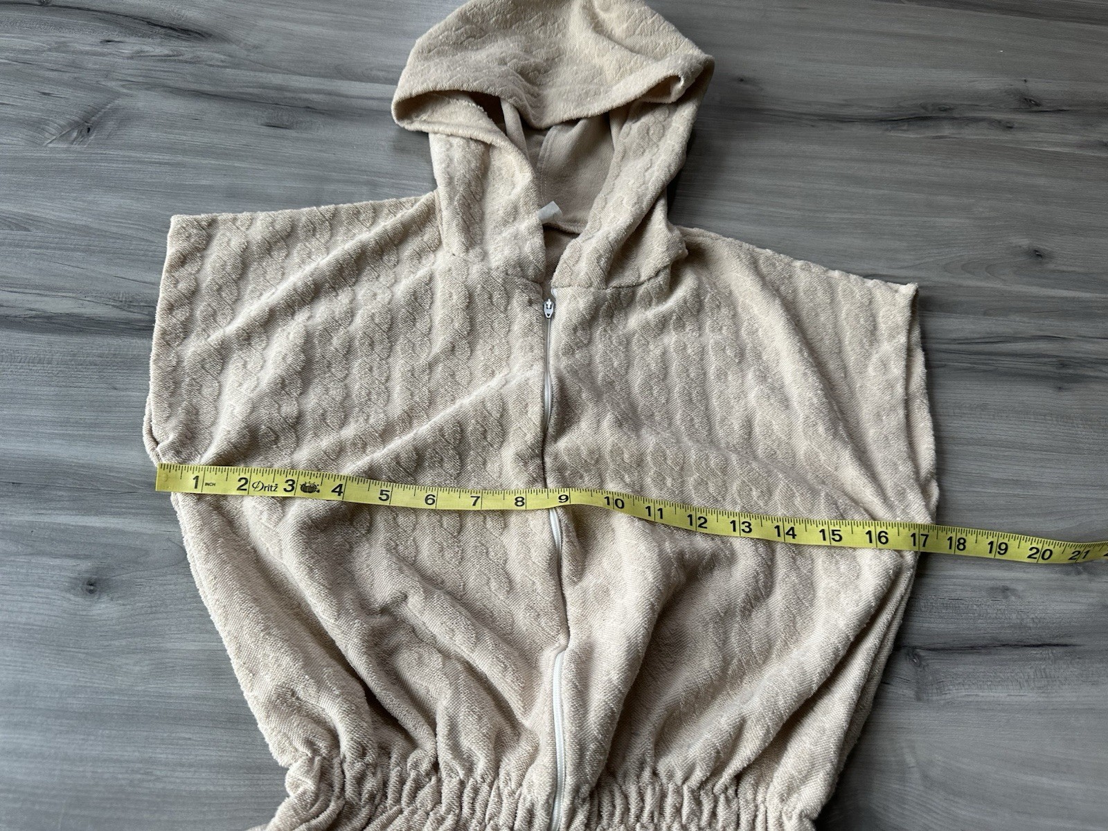 Vintage Hooded Swimsuit Cover Front Zip Beige Women’s Size M Cable Twist Pattern