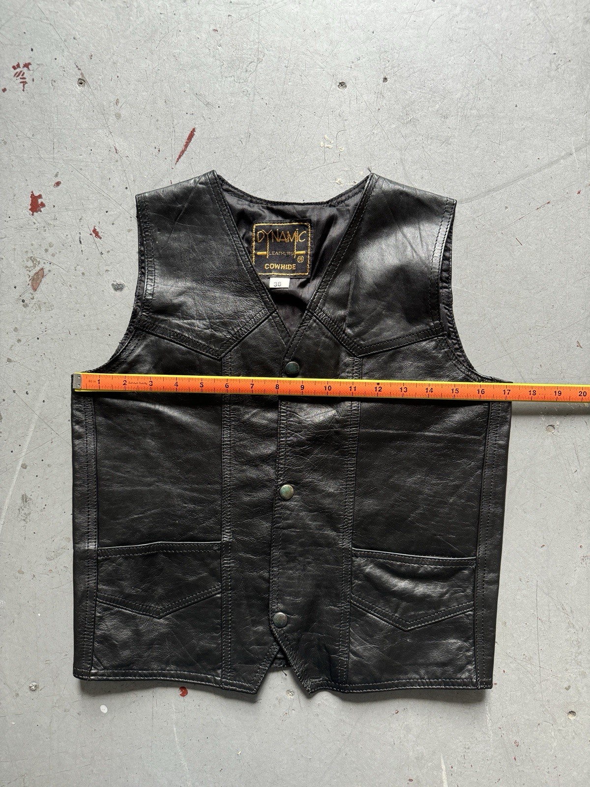 vintage cowhide genuine black leather biker motorcycle chopper festval vest S