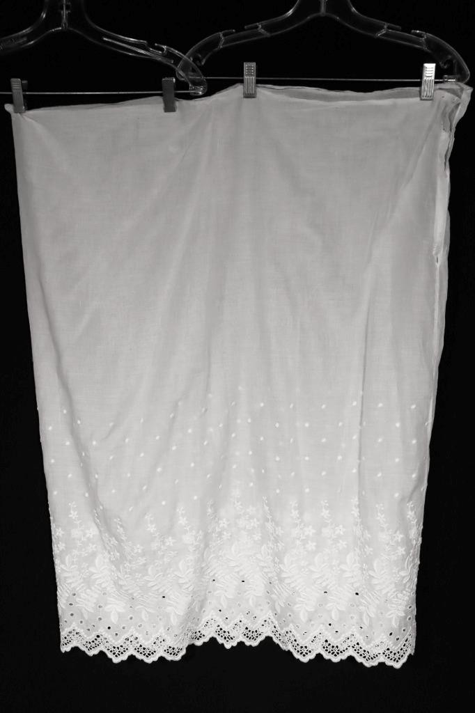 Rare French Antique Edwardian-Victorian Unfinished Embroidered Cotton Petticoat
