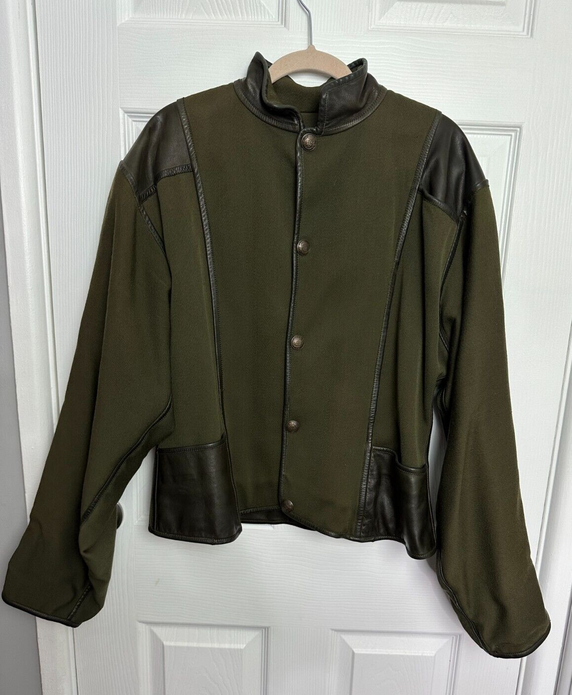 Gerard Babin Jacket Womens Green Mock Neck Long Sleeve Button Up VTG Sz M/L