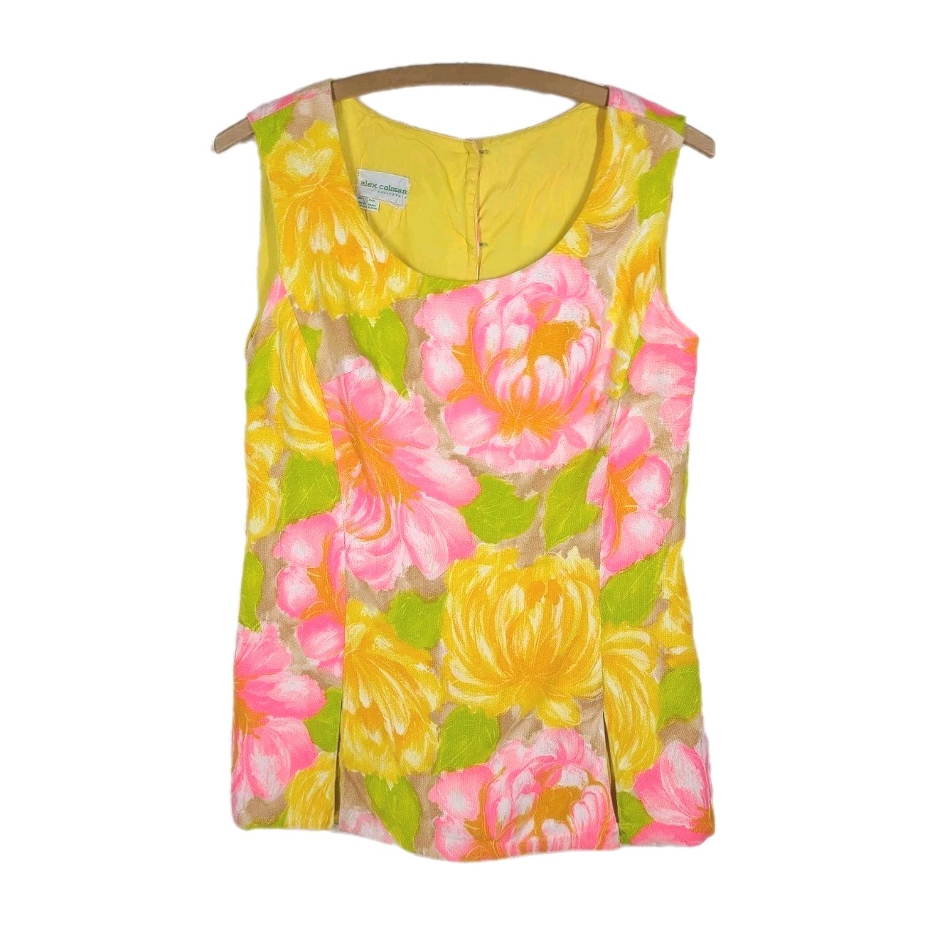 Vintage 1970s Cotton Tunic Alex Colman Screenprint Mod Floral Yellow Lined Retro