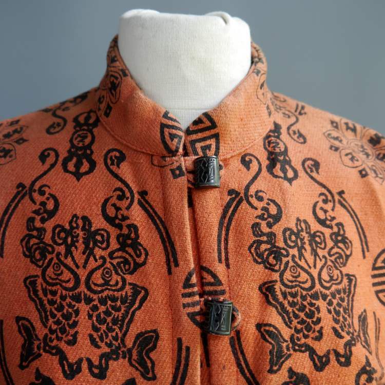 Vtg Hippie Festival Tribal Jacket Mandarin Carved Bone Buttons Cheppu Nepal S