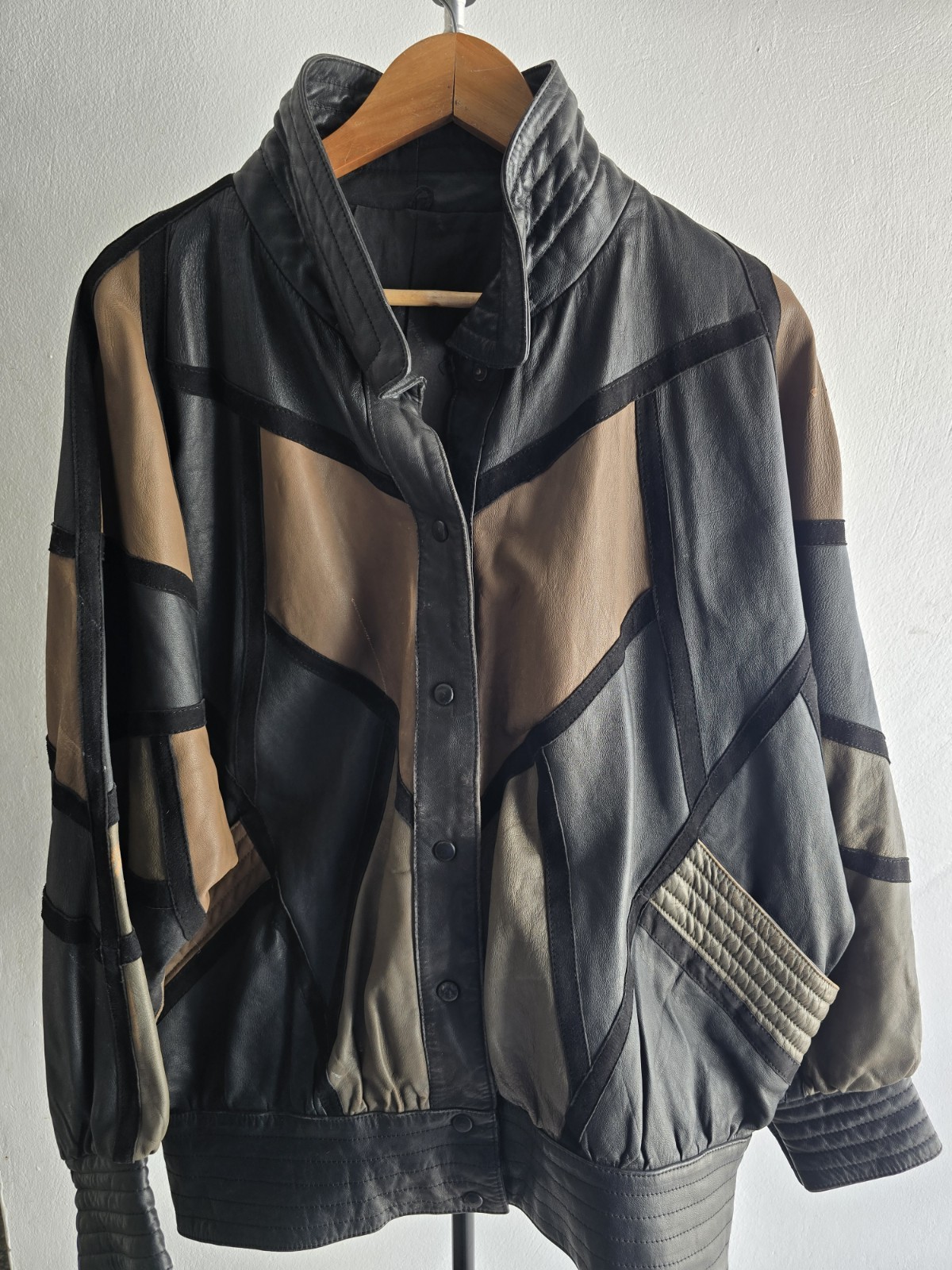 Rare Vintage Yves Saint Laurent Patchwork Leather Batwing Jacket 80s YSL Paris