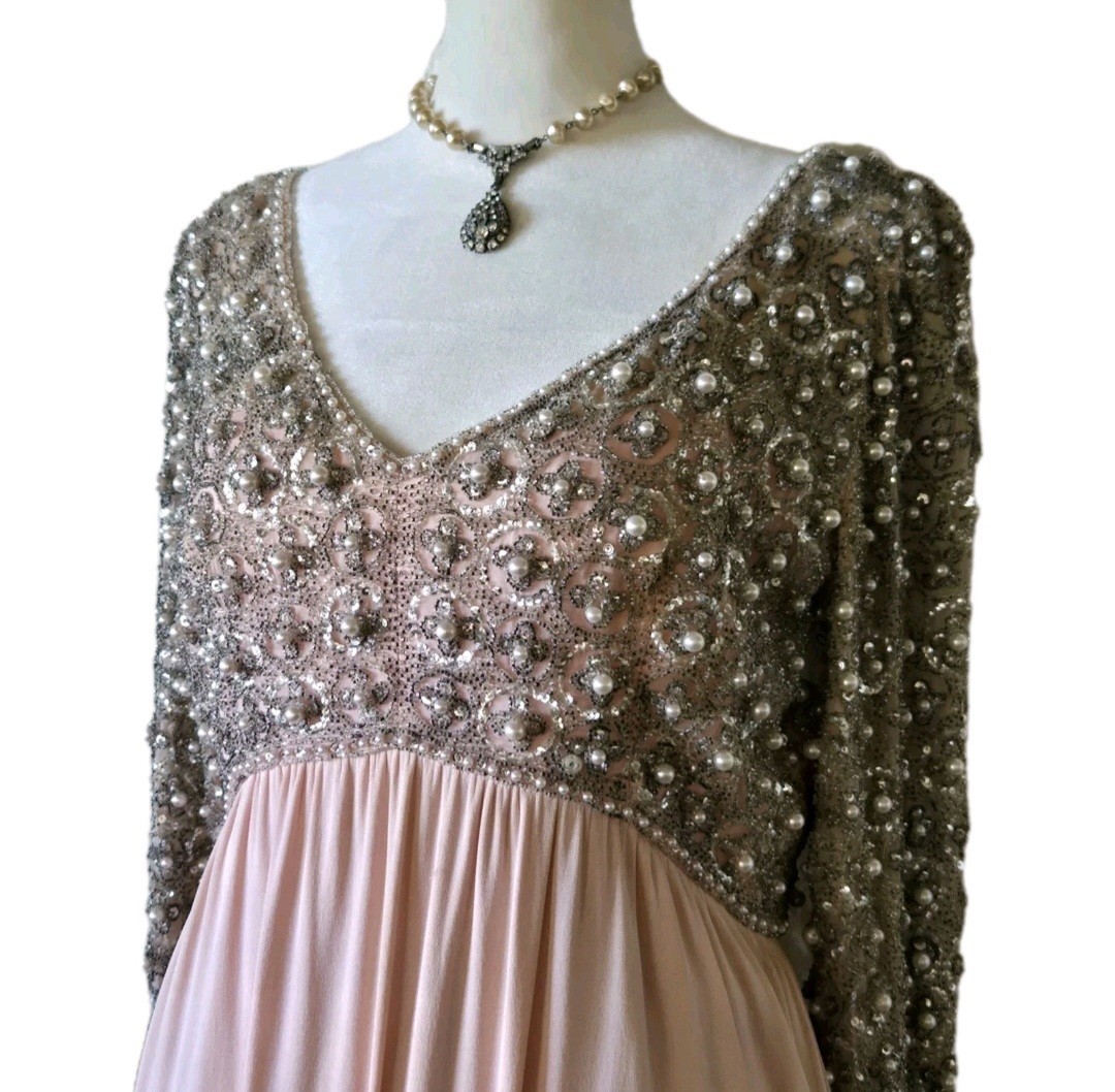 Vtg 60s Pink Embellished Victoria Royal Ltd. Gown, Maxi Dress, Party, 4/S