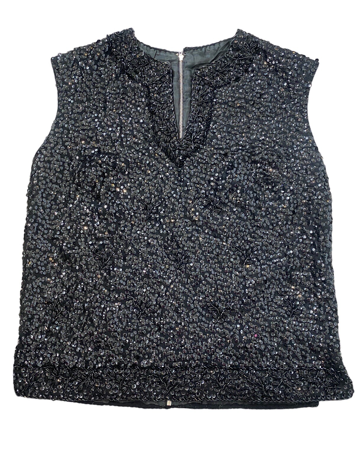 Vintage MCM Black Beaded & Sequins Sweater Tank Top London Shop 50s 60s Med.