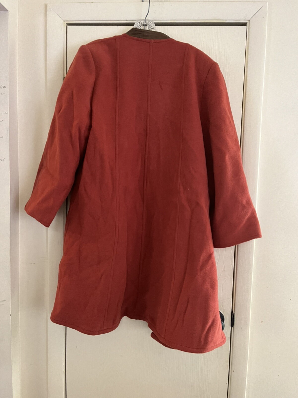 Vintage Wool J. Tiktiner Made In France Button Front Leather Collar Coat L