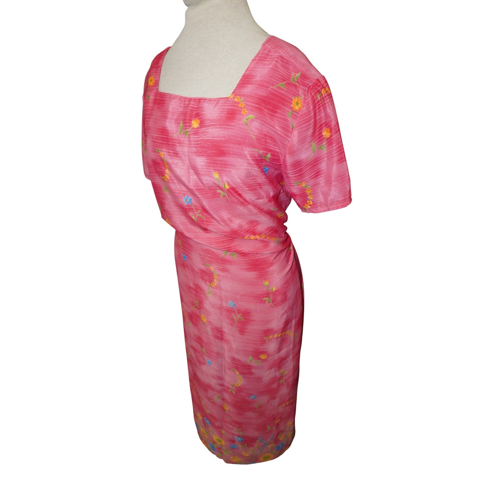 Vintage Impressions Workshop Pink Floral Midi Dress – Made in Mexico, Size Large