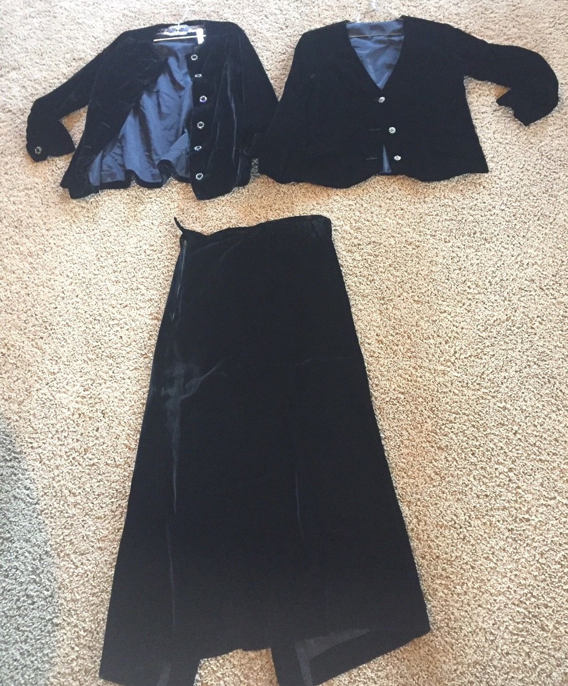 Vintage Pair of Black Velvet Jackets With Skirt