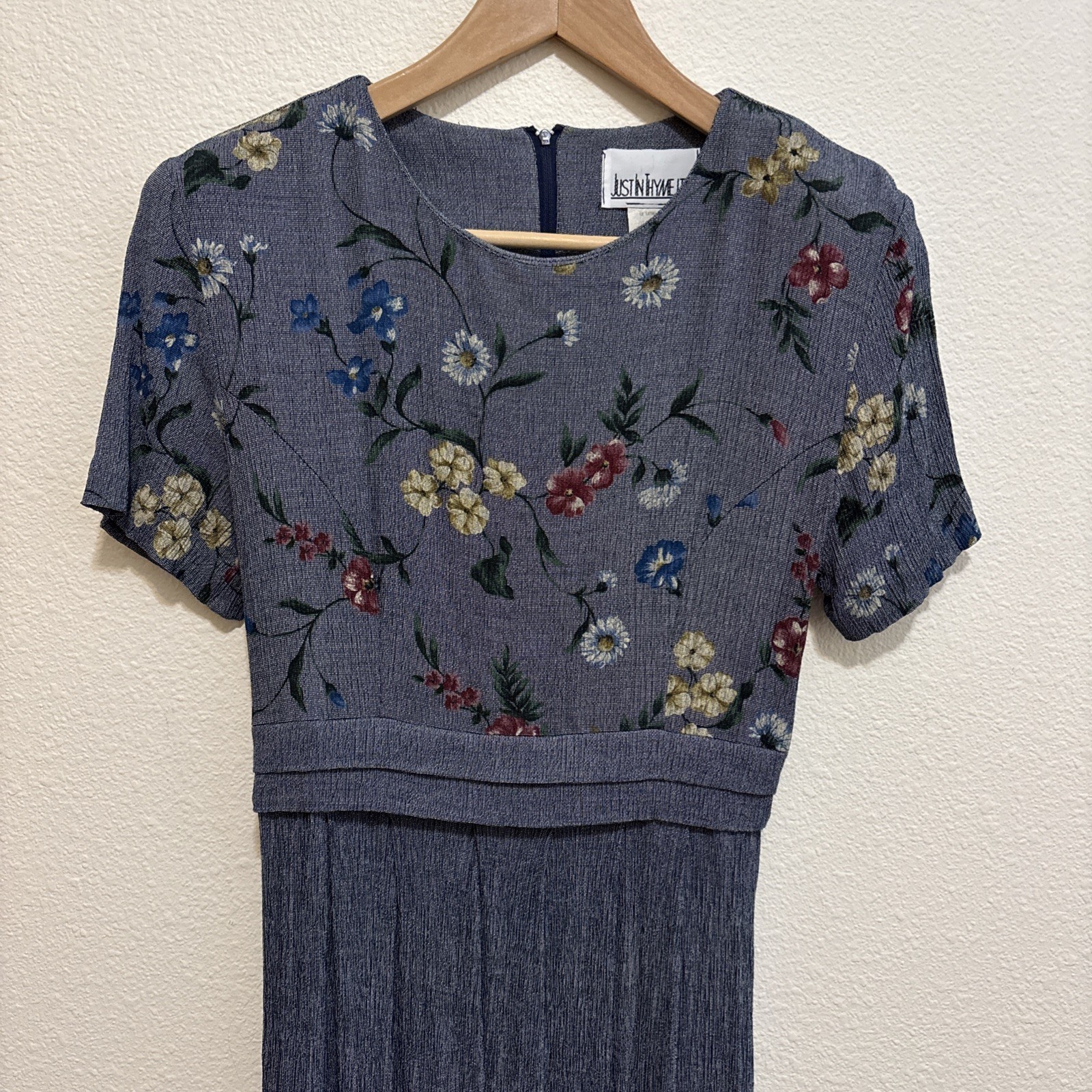 VTG 90s Just In Thyme Petite Art Womens Midi Dress Short Sleeves Back Tie SZ 8