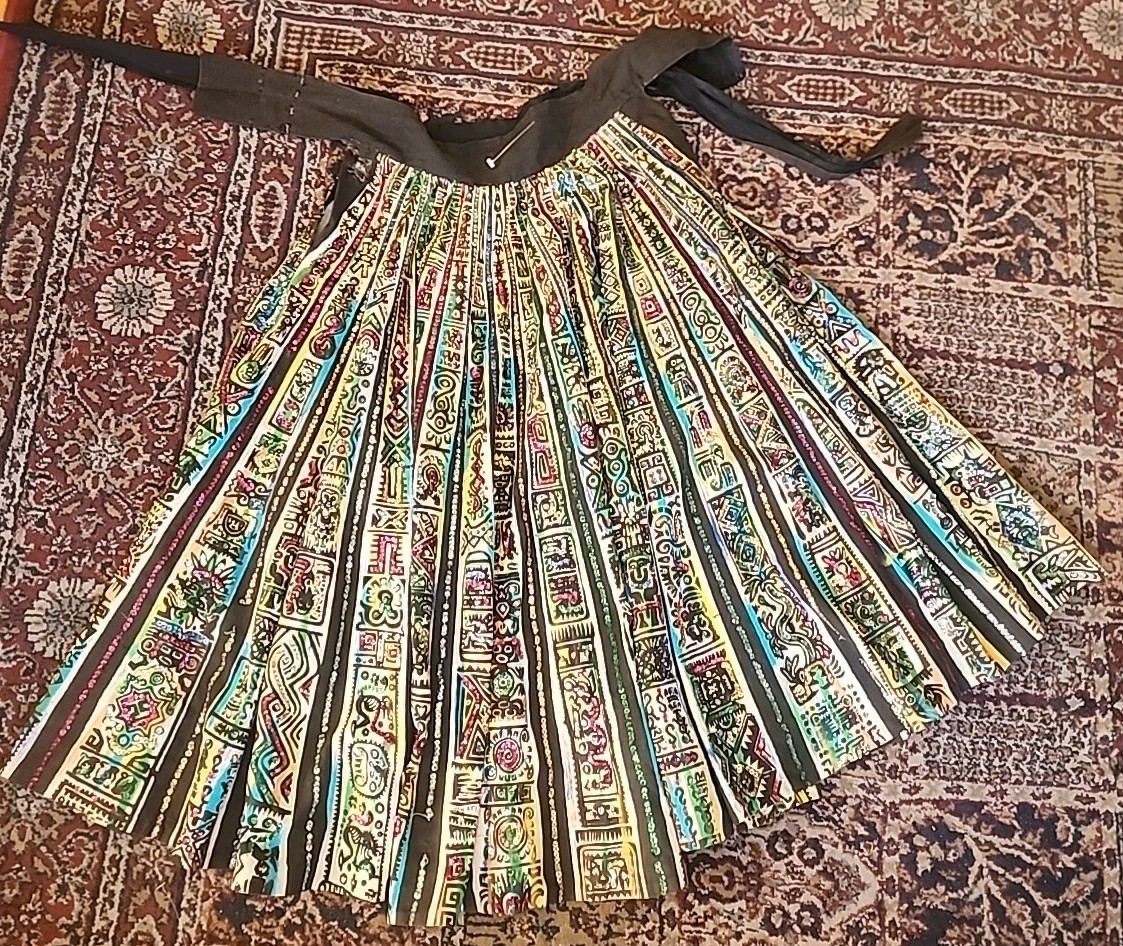 Vintage 1950s Maya de Mexico Hand Painted Skirt Sequins AS IS