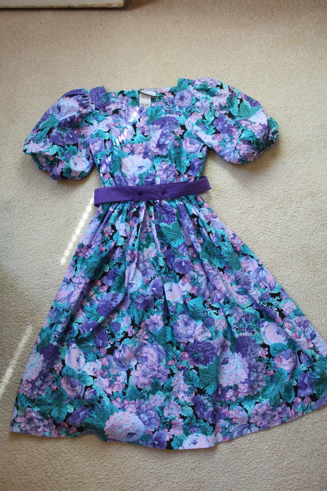 VTG WILLI OF CALIFORNIA COTTAGECORE FLORAL TEA LENGTH PUFF SLEEVES DRESS SZ 4