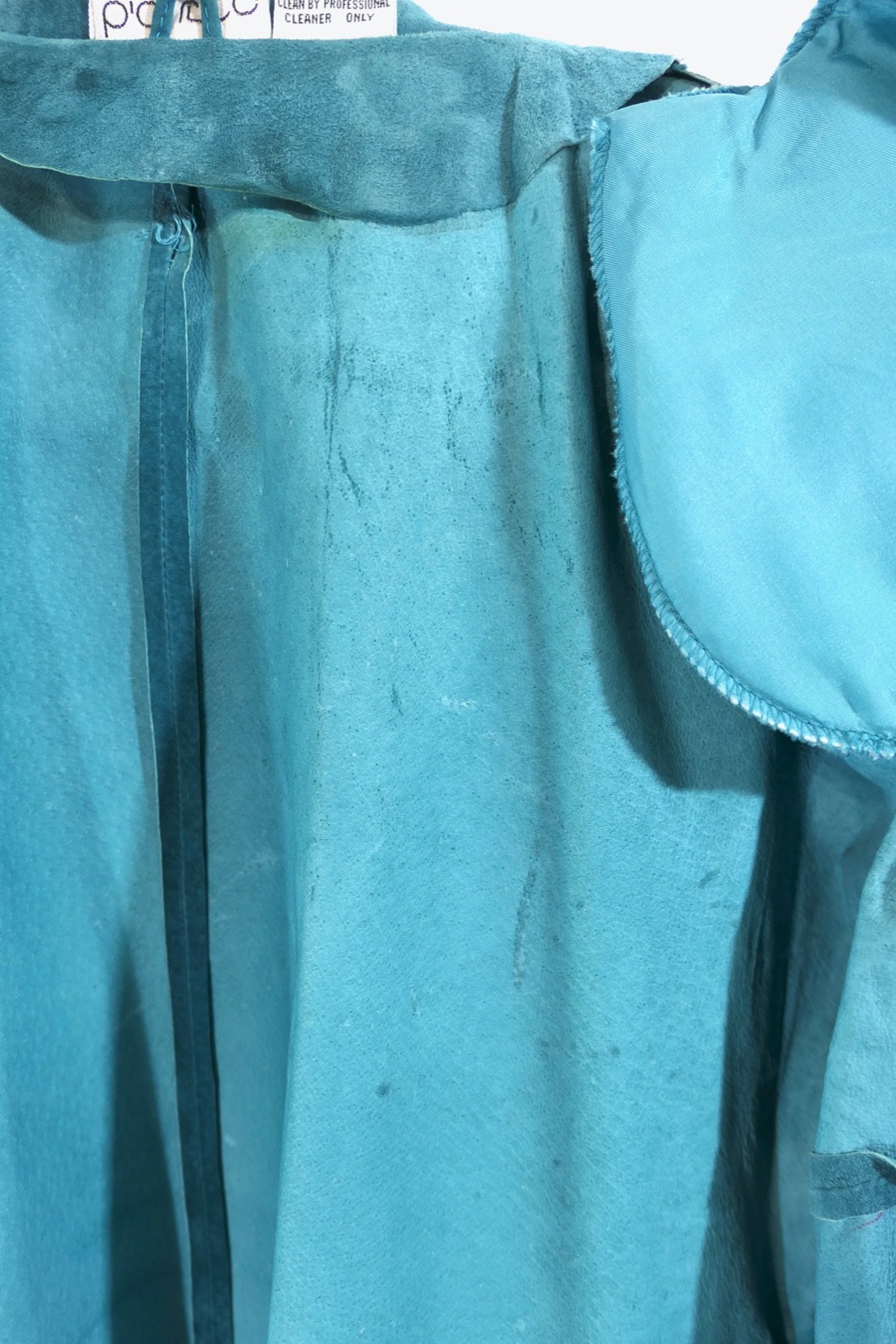Vintage 80s pia rucci Turquoise Midi Suede Leather Duster Coat Jacket M w flaws