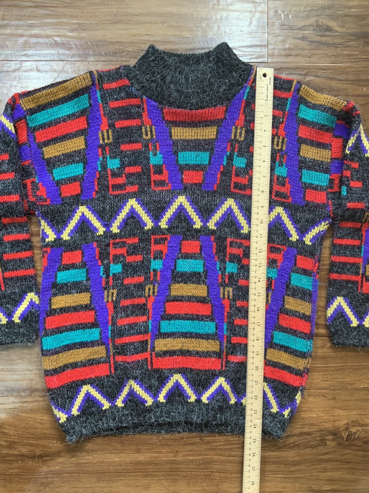 VTG Croquet Club Abstract Sweater 80s Geometric Rainbow 90s Womens Large Retro