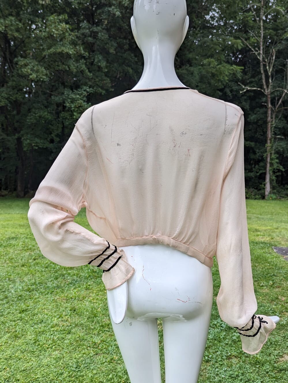 EDWARDIAN SILK CHIFFON BLOUSE W BEADED FRONT – AS ACQUIRED