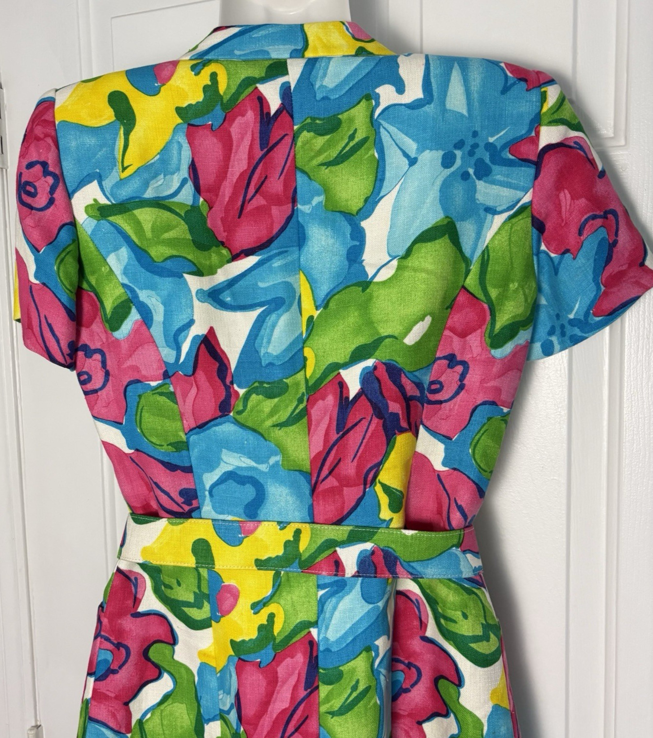 Vtg Luca Luca Italy Linen Sheath Dress Floral Italy 42 US 6 *see measurements