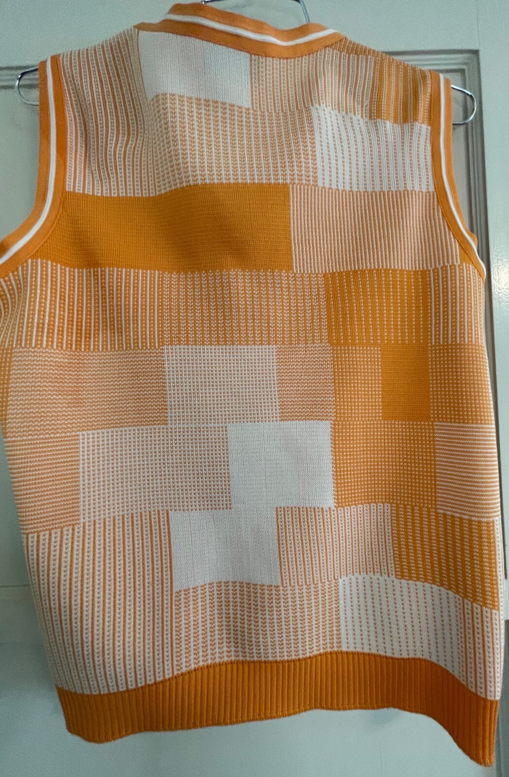 VINTAGE DALTON, UNISEX POLYESTER ORANGE PATCHWORK PLAID VEST, 41″ CHEST