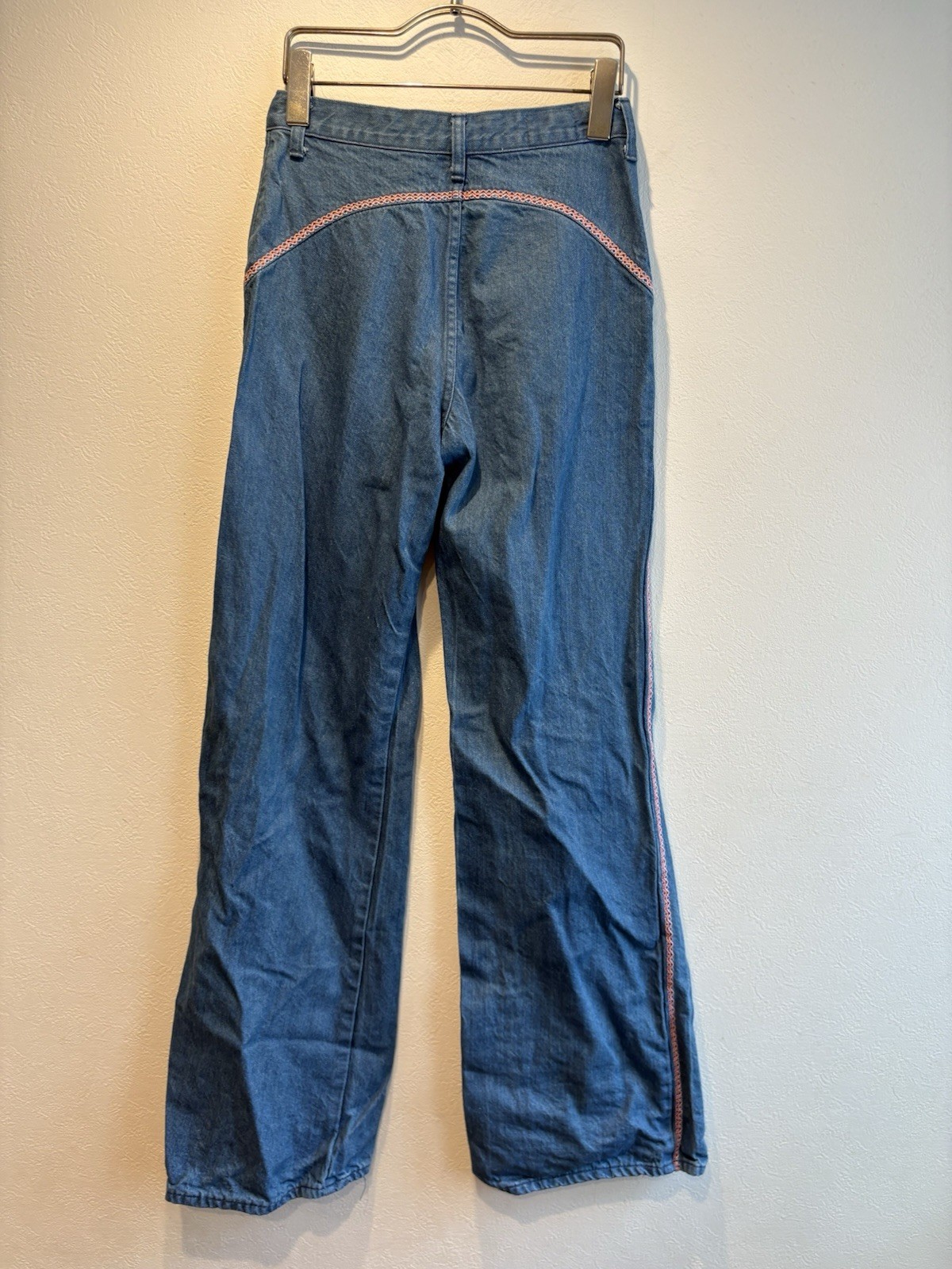 Vintage 70’s Roy Penny Fancy Jeans Flare Denim Pants Blue Pink Trim Bell Bottom