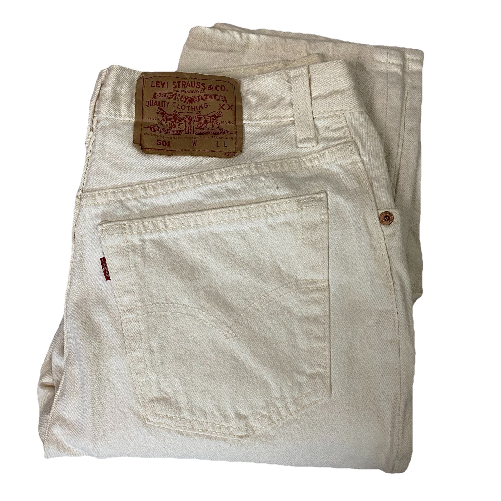 Vintage Levi’s 501 Jeans White Button Fly 80s 90s Size 13LONG Fits 30×33