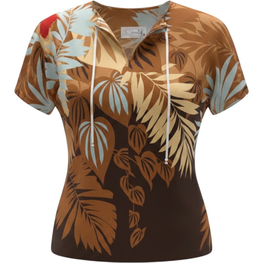 Vintage 1960s Nani of Hawaii Tea Timer Top, Mid-Century Tiki Macaw Parrot Tunic