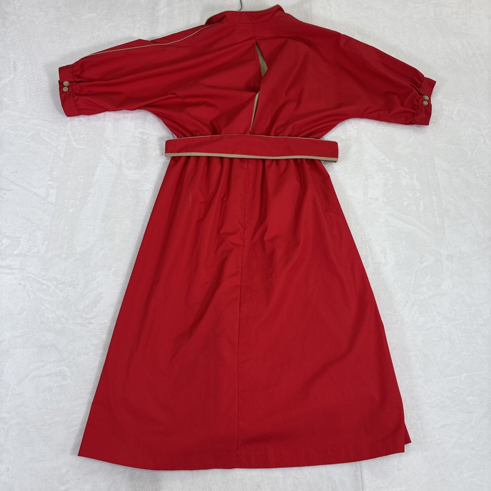 80s Vintage Red & Tan Shirt Dress Belted Button Front Fit Flare Womens Day Dress
