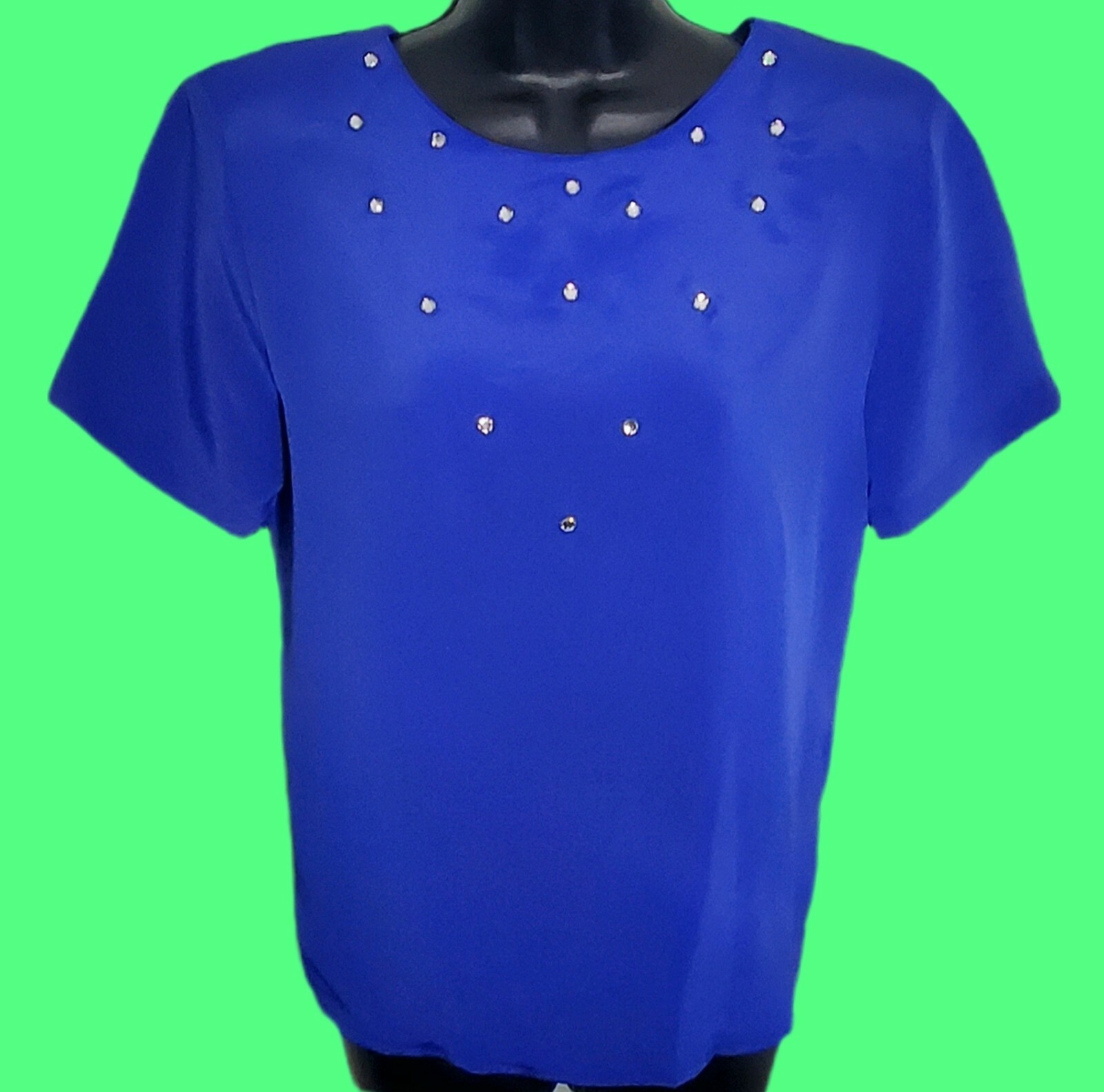 Vintage 1980s BLUE RHINESTONE BLOUSE Impressions of California Jordan Marsh Glam