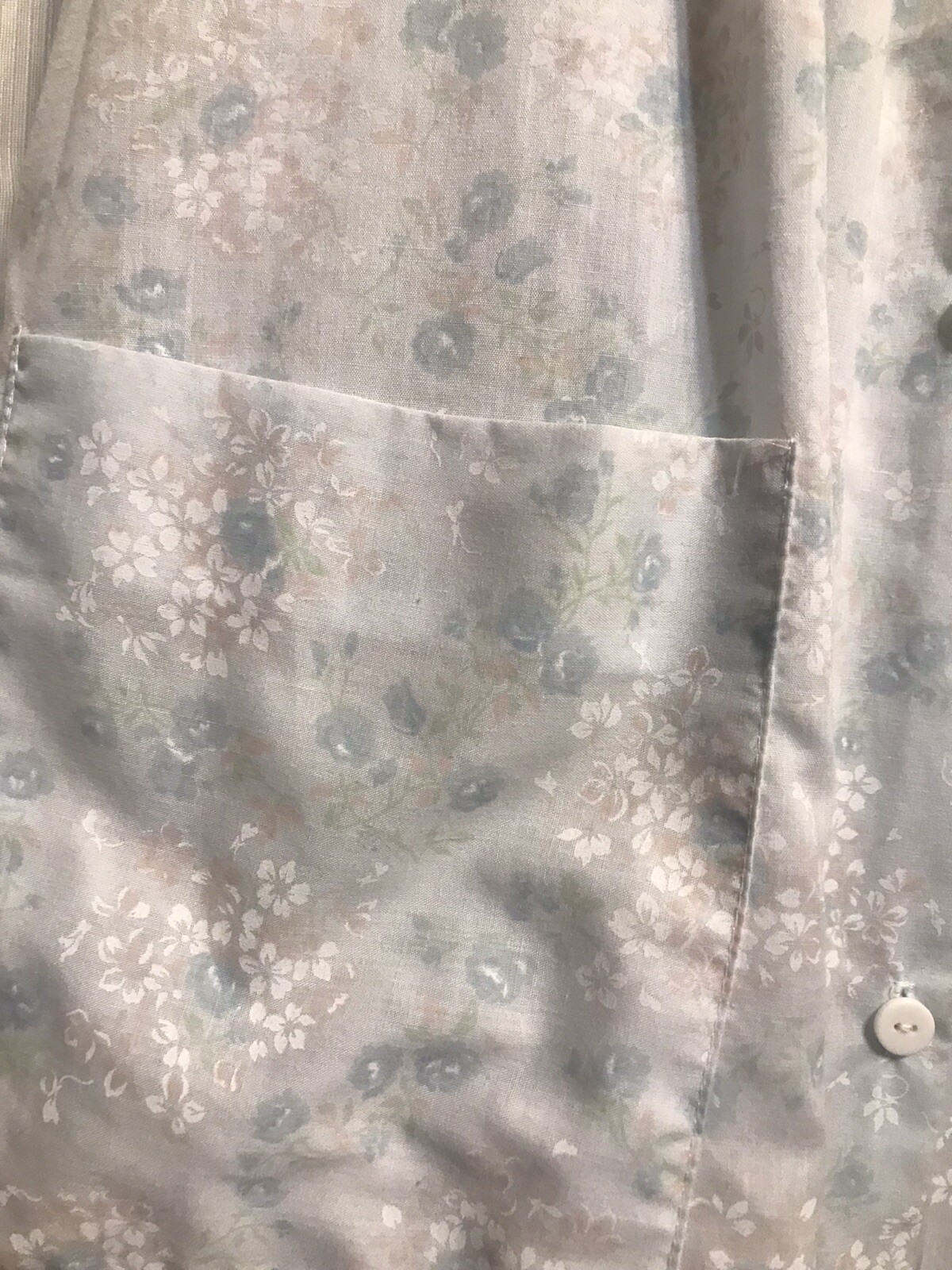 Vintage Merville Baby Blue Lace Ribbon Button House Night Gown Pocket USA Sz L