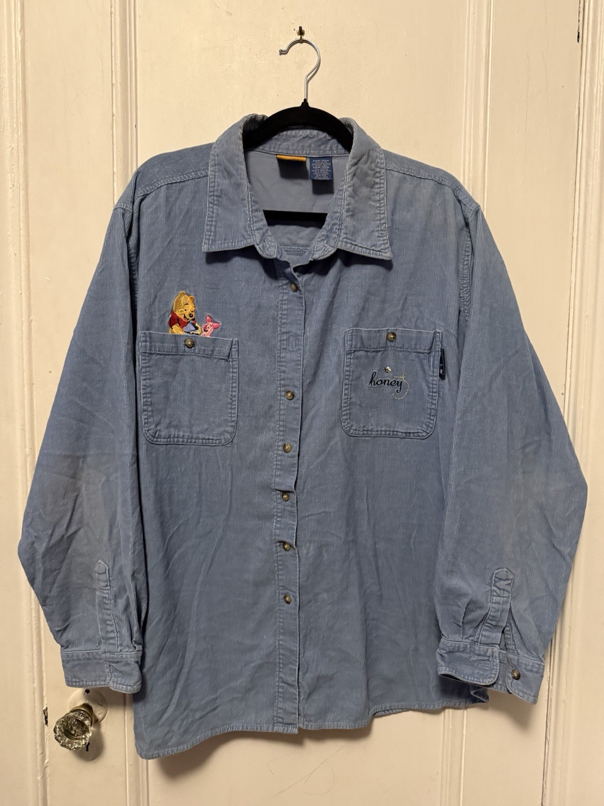 Vintage Baby Blue Disney Pooh Women’s Corduroy Botton Up Size 26/28W Plus size