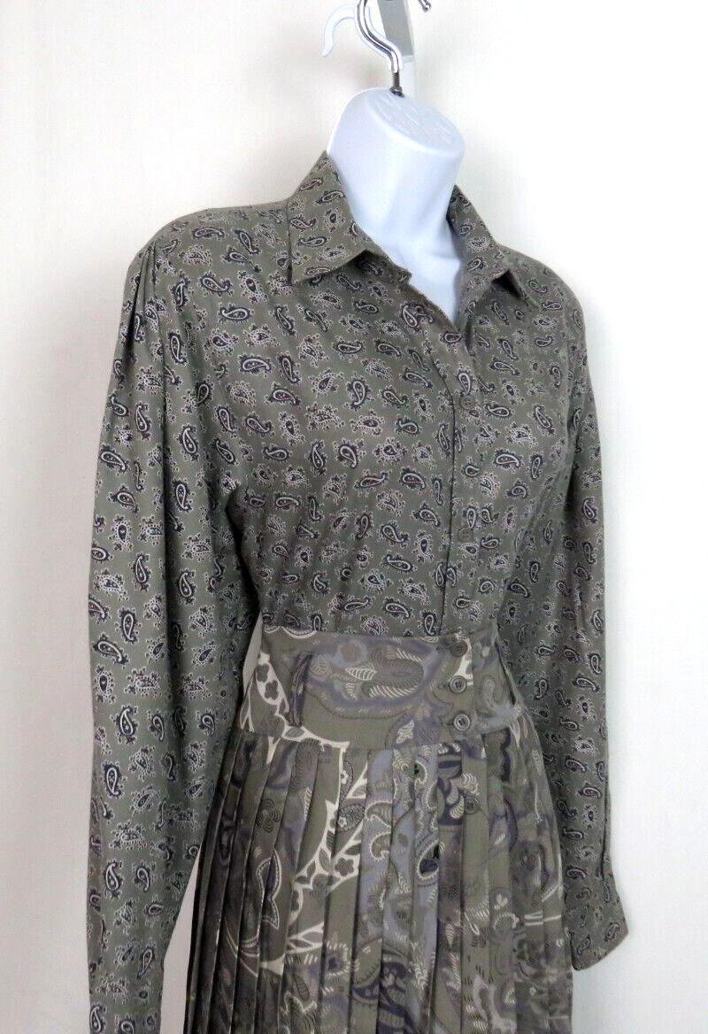 VTG 1980s MONDI SIZE 34 PAISLEY GRAY SKIRT & BLOUSE SET COTTON MODAL BLEND
